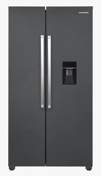 Side-By-Side HEINNER HSBS-HM439NFINVDGWD, 439 L, Clasa E, Total No Frost, Dozator de apa, Compresor Inverter, Control Touch, Functie Vacanta, ECO, H 177 cm (Gri antracit)