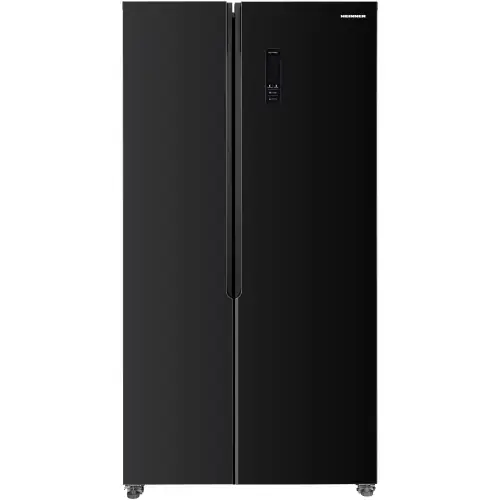Side by side Heinner HSBS-HM442NFGBKE++, 442 l, No Frost, Clasa E, Display, Smart, H 176.5 cm, Sticla neagra (Negru)