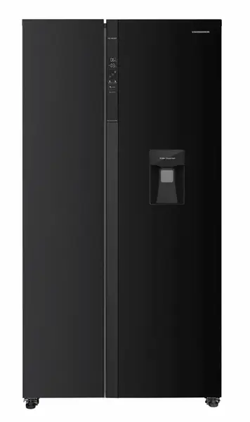 Side-by-Side Heinner HSBS-HM529NFBKWDE++, 529 l, Clasa E, Dozator de apa, Display LED cu control tactil, ECO, functie Smart, Compresor Inverter, H 177 cm (Negru)