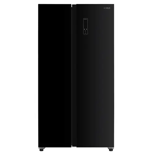 Side by Side Samus SSBG-557NFE, 442 l, Full No Frost, Clasa E, Afisaj electronic LCD, Usi din sticla neagra, H 177 cm (Negru)