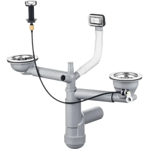 Sifon chiuveta granit doua cuve Deante Space-Saver Lux, preaplin si ventil cu dop automat, crom