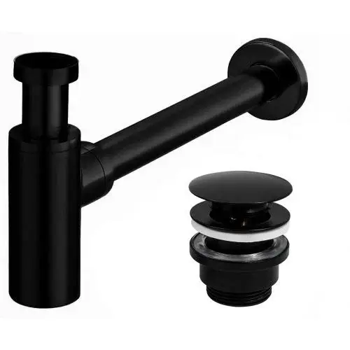 Sifon cu ventil pentru lavoar Click-Clack universal negru mat