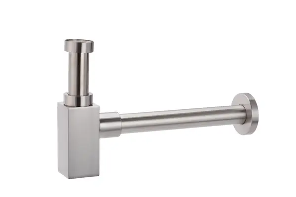 Sifon lavoar rectangular tip butelie Kleome din alama 1 1 4 x32 mm, nichel periat