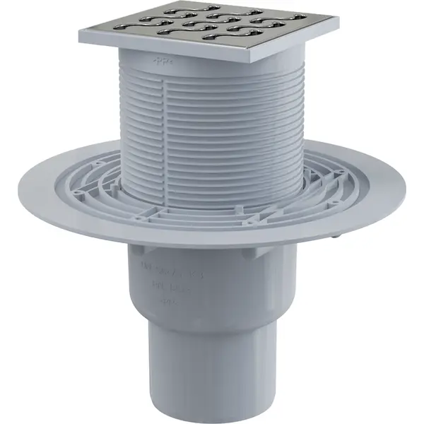 Sifon pardoseala cu gratar otel inoxidabil, 105x105 mm iesire verticala si guler izolatie APV202