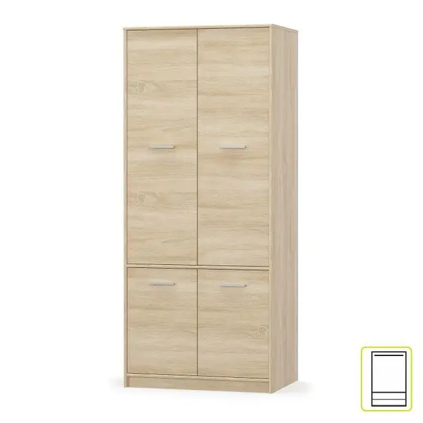 Sifonier 4 Usi Sonoma cu Polite si Suport Umerase 83x195x55 cm - Dulap Haine Spatios
