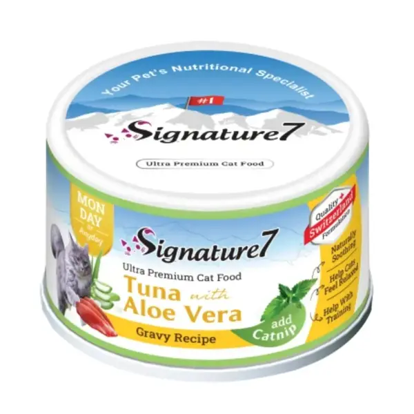 SIGNATURE7, Ton și Aloe Vera, conservă hrană umedă fără cereale pisici, (în sos), 70g