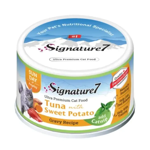 SIGNATURE7, Ton și Cartof Dulce, conservă hrană umedă fără cereale pisici, (în sos), 70g