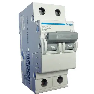Siguranta automata 2P, 10A, 4,5kA, C, Hager MY210
