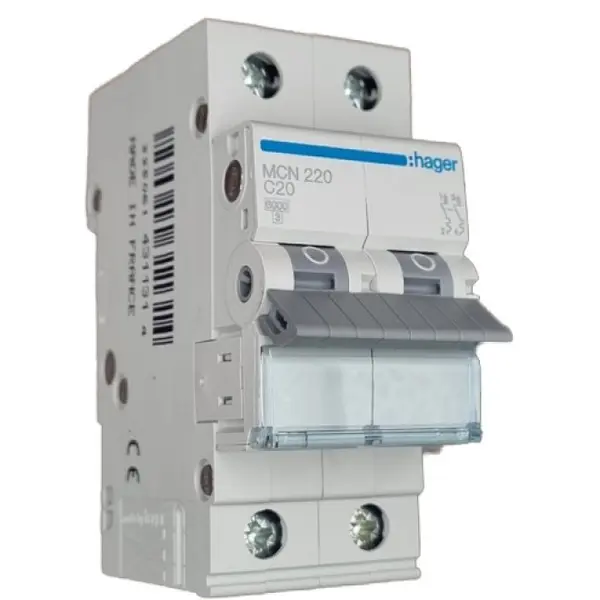 Siguranta automata 2P, 20A, 6kA, curba C Hager MCN220