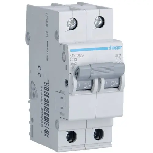 Siguranta automata 2P, 63A, 4,5kA, C, Hager MY263