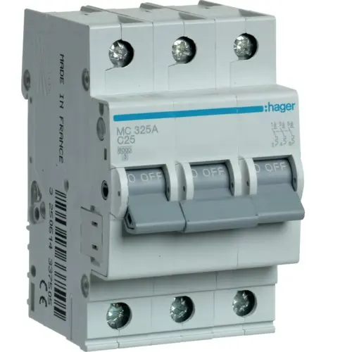 Siguranta automata 3P, 25A, 6kA, C, Hager MC325A