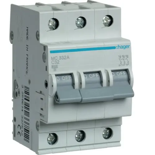 Siguranta automata 3P, 32A, 6kA, C Hager MC332A