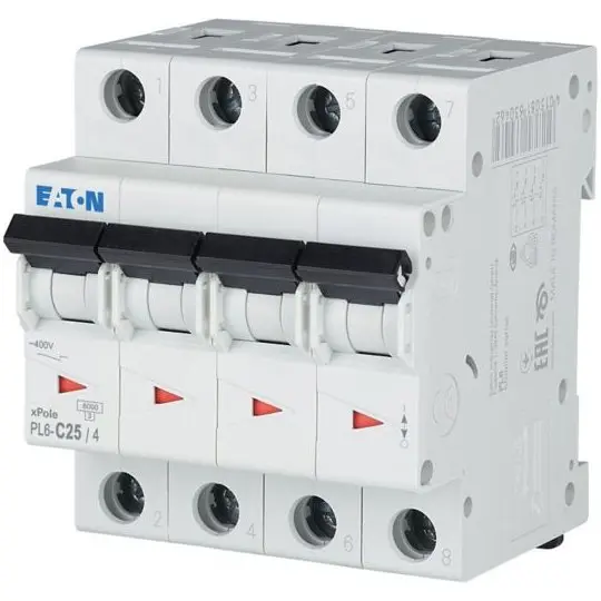 Siguranta automata 4P 25A 6kA curba C PL6-C25/4 Eaton 166523