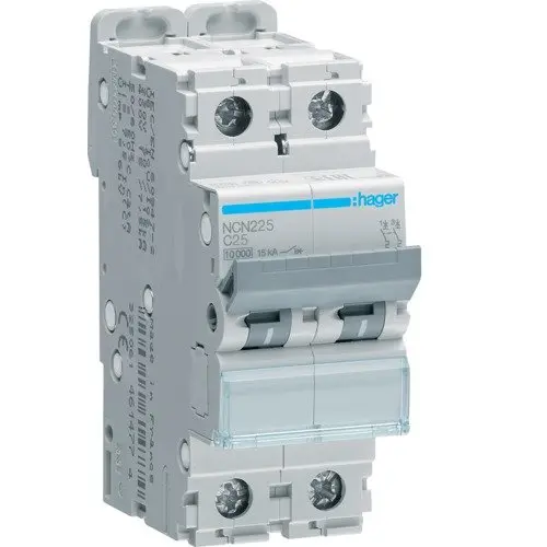 Siguranta automata Hager NCN225, 2P, 25A, 10kA, curba C