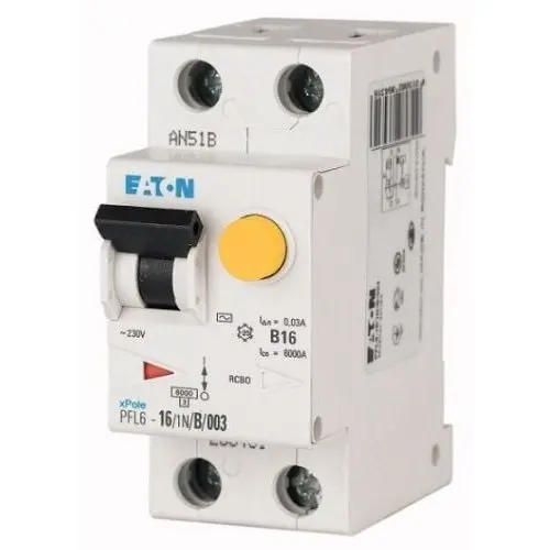 Siguranta diferentiala RCBO Eaton 286433, 1P+N, 30mA, 25A, 6KA, curba B, tip AC
