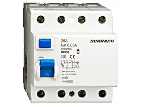 Siguranta diferentiala tetrapolara C25A tip AC 10kA Schrack AR002103