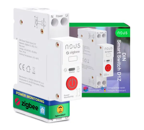Siguranta inteligenta nous d3z, 25a, zigbee, 1 canal, monitorizare energie, montare pe sina din