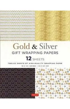 Silver and Gold Gift Wrapping Papers - 12 Sheets