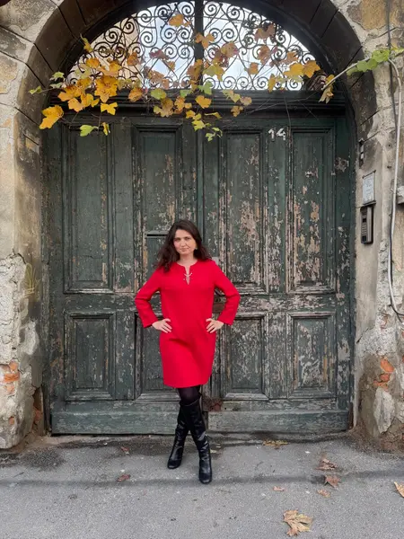 Simona Corsellini Rochie roșie cu accesoriu auriu - XS INTL
