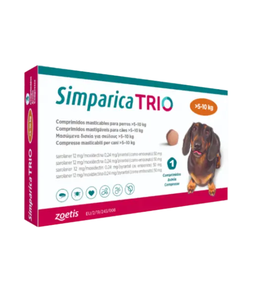 Simparica Trio Caini 12 mg (5.1 - 10 kg) Deparazitare interna si externa, 3 x comprimate masticabile