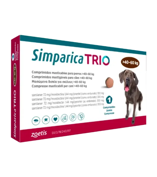 Simparica Trio Caini 72 mg (40.1 - 60 kg) Deparazitare interna si externa, 3 x comprimate masticabile