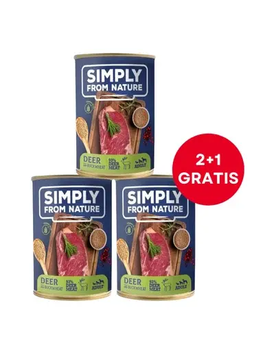 SIMPLY FROM NATURE conservă câini 400 g (2+1 GRATIS) vânat și hrișcă