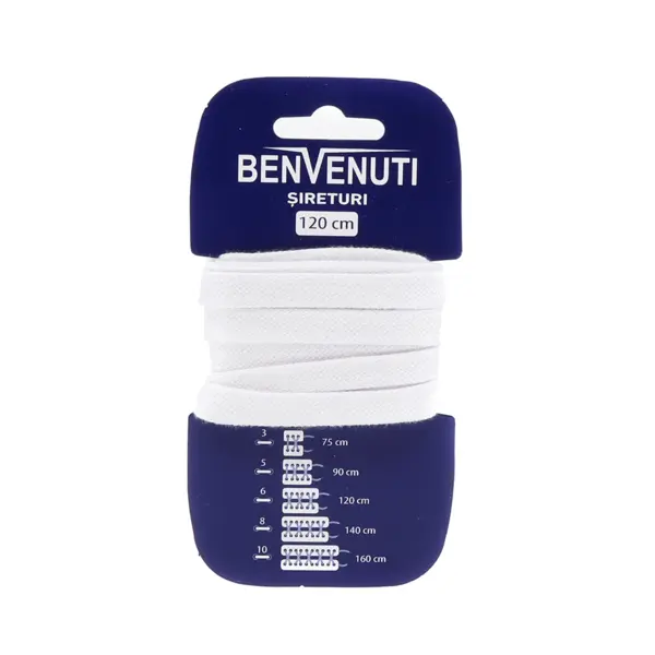 Șiret plat necerat Benvenuti alb din bumbac 97si120pnba