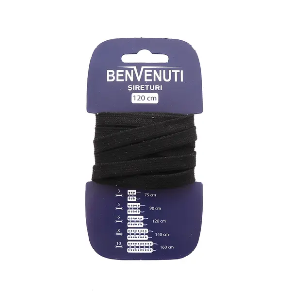 Șiret plat necerat Benvenuti negru din bumbac 97si120pnbn