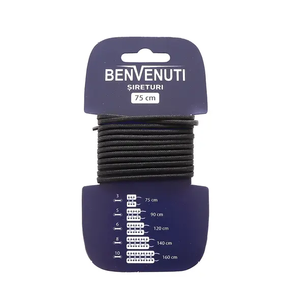 Șiret rotund cerat subțire Benvenuti negru din bumbac 97si75rcbn