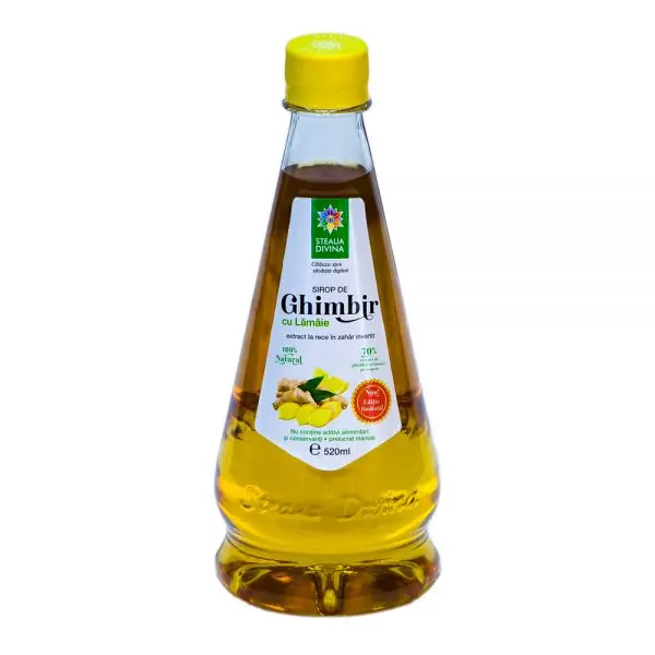 Sirop natural de ghimbir cu lamaie presat la rece, 520ml, Steaua Divina