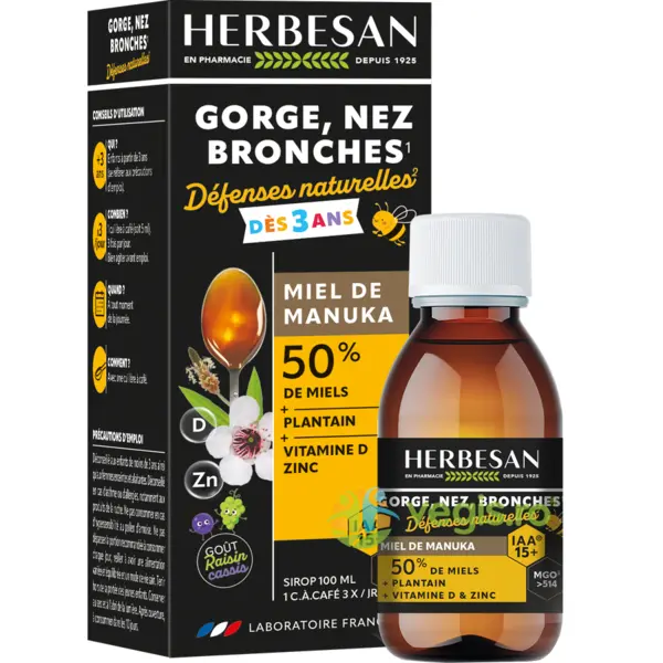 Sirop pentru Gat si Bronhii pentru Copii cu Miere de Manuka IAA15+ (MGO 514) 100ml