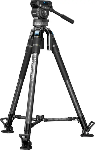 Sirui SVS75 Pro Trepied Video Carbon, Cap Fluid VHS10, Sistem Rapid One-Step Twist Lock, Sarcina 10kg, Bol 75mm, Mid-Spreader