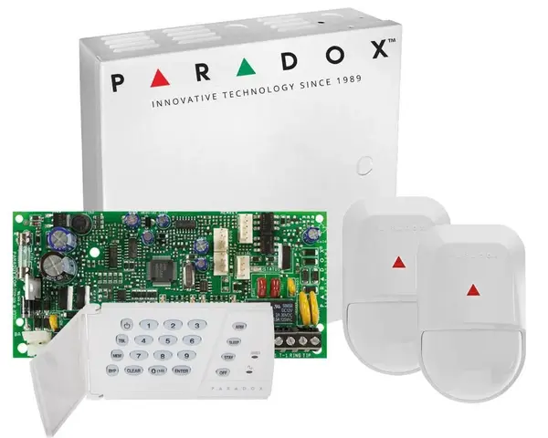 Sistem de alarma 2 zone Paradox SP4000+K636+2xNV5, cu tastatura LED si 2 detectori NV5
