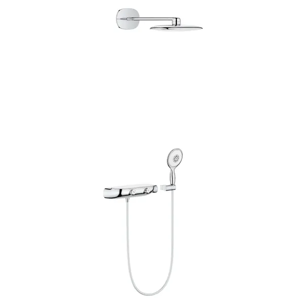 Sistem de dus cu termostat Grohe SmartControl 360, incastrat, 2 functii, anti-calcar, para dus inclusa, crom/alb