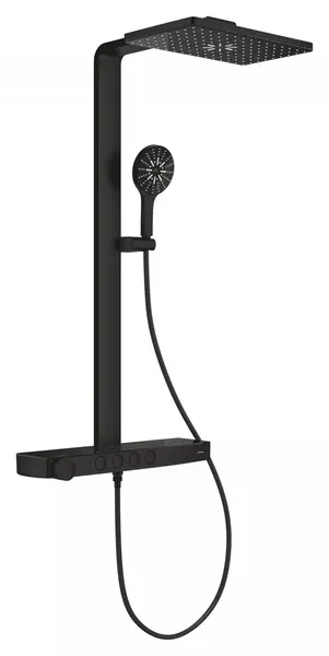 Sistem de dus Grohe SPA Aqua Pure 100962KF00, aparent, termostat, 400 mm, 3 functii, mat, Negru