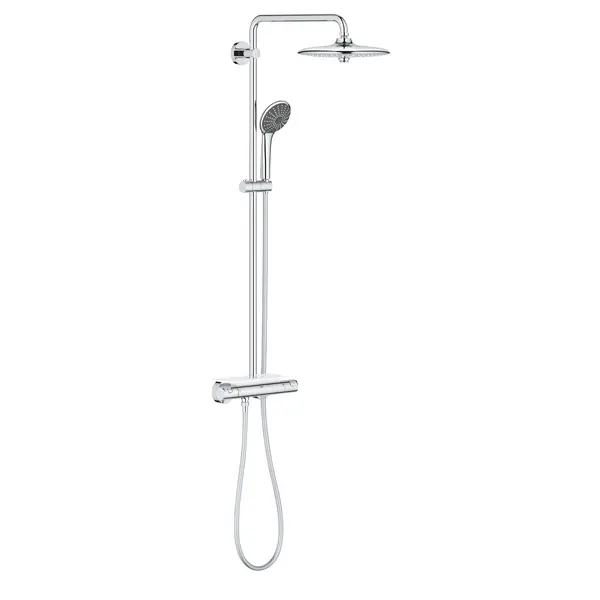 Sistem de dus Grohe Vitalio Joy 260 26403001, 1/2, aparent, termostat, 260 mm, 3 pulverizari, etajera, anti-oparire, Crom