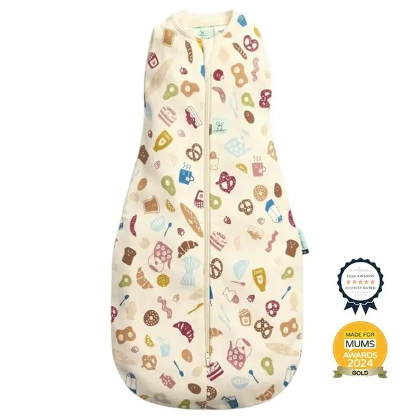Sistem de infasat si sac de dormit, ErgoPouch, 2 in 1, 0-3 luni, 3-6 kg, TOG 0.2, Bumbac organic, Fermoar bidirectional, Transformabil, Lavabil la masina, Certificat non-toxic, Premiat in Australia, Model prajituri, Crem