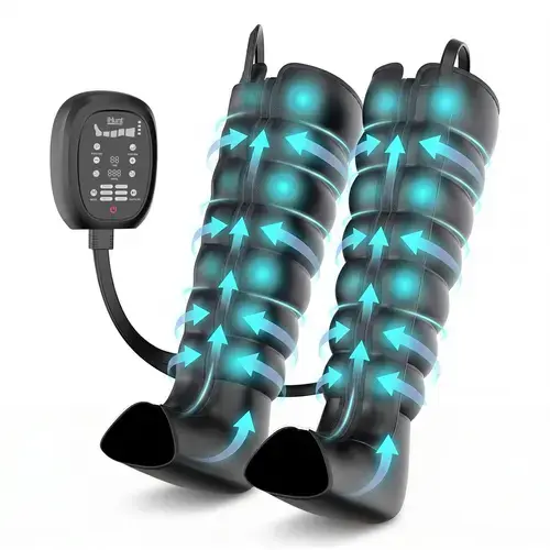 Sistem de presoterapie si drenaj limfatic SPA Pressotherapy 8X Boots, Cizme cu compresie pneumatica pe 8 camere, 6 Moduri, 12 Niveluri de intensitate (40-220 mmHg), Temporizator (Negru)