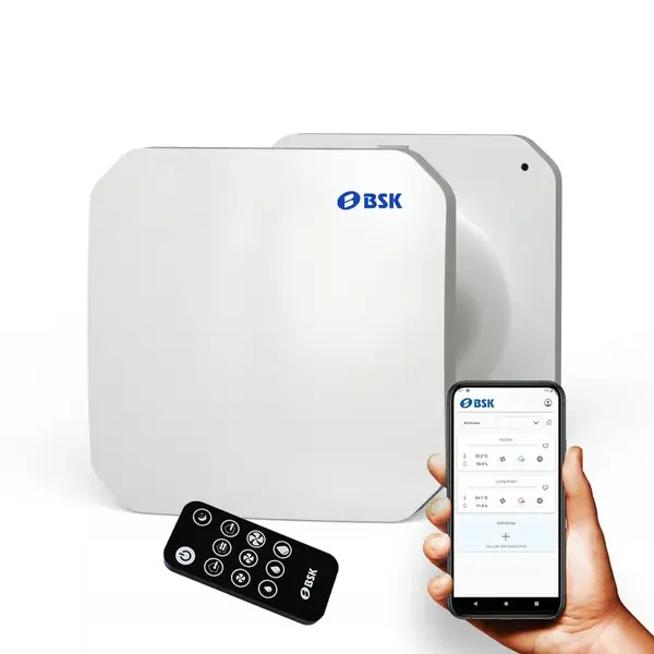- Sistem de ventilatie cu recuperare de caldura BSK ZEPHYR , Debit de aer 60 m3/h, Conexiune WiFi si telecomanda, cu flux alternativ si schimbator de caldura ceramic, diametru Ø160mm