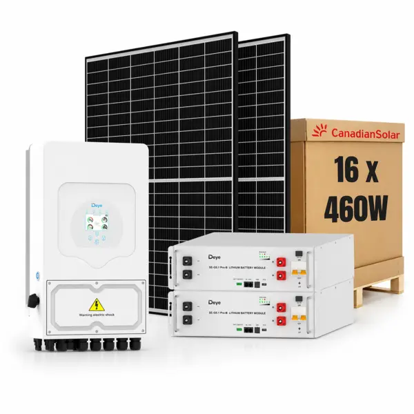Sistem Fotovoltaic 8kW cu Invertor Hibrid Deye, 7.36kWp Panouri Canadian Solar si Baterie 10.24kWh