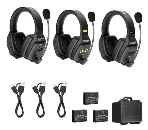 Sistem Intercom Wireless pentru 3 Persoane Saramonic WiTalk WT3D Full-Duplex 1.9GHz Casti Dual-ear, Negru