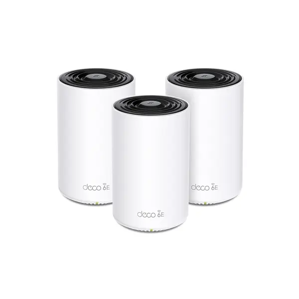 Sistem Mesh Gigabit Dual Band TP-Link DECO XE75(3-PACK), 3 porturi, 2.4/5.0 GHz/6GHz, 5400 Mbps, 670 m, WiFi 6E
