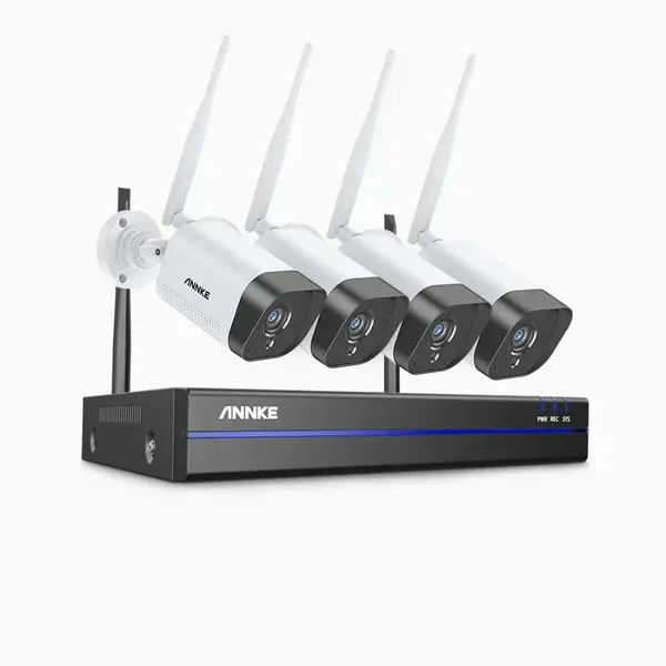 Sistem performant de supraveghere video WiFi ANNKE N48WHR+I71GK*4, NVR 8 canale, 4 camere tip Bullet 3MP, Super HD, vedere nocturna IR, audio, rezistent la intemperii