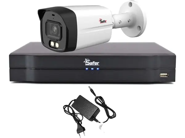 Sistem supraveghere 1 camera exterior FULL HD, LED alb 40m, DVR 4 canale, Safer KIT1EXTFHD