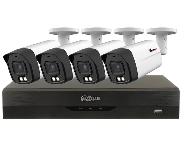 Sistem supraveghere 4 camere exterior 5MP Iluminare duala LED si IR 40m, Audio, DVR cu functii AI, Dahua KIT4CAM2KDH
