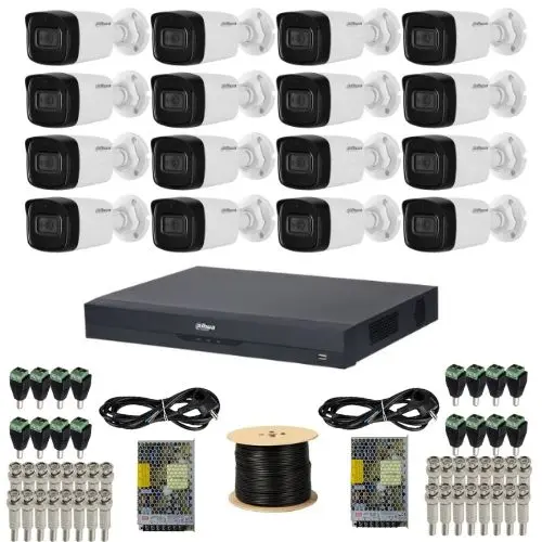 Sistem supraveghere Dahua 16 camere 4K 8MP IR 80m Microfon, DVR 16 canale 4K 8MP Audio WizSense, accesorii + Autocolant Rovision