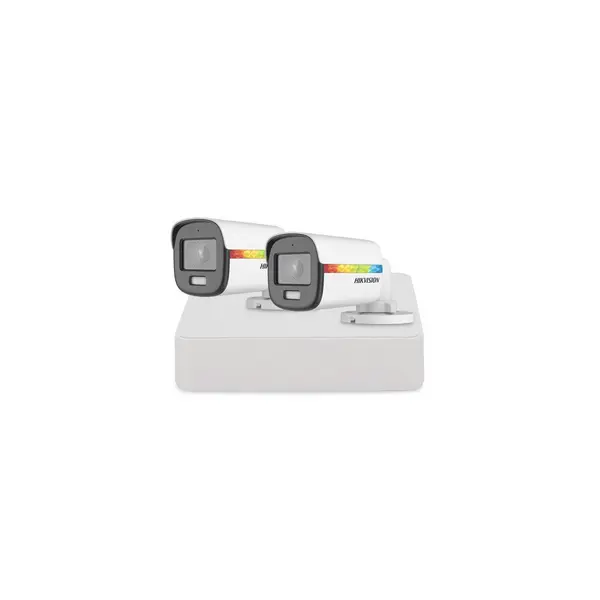Sistem supraveghere exterior basic HikVision, 2 camere, 2 MP, lumina alba 20 m, 2.8 mm, microfon