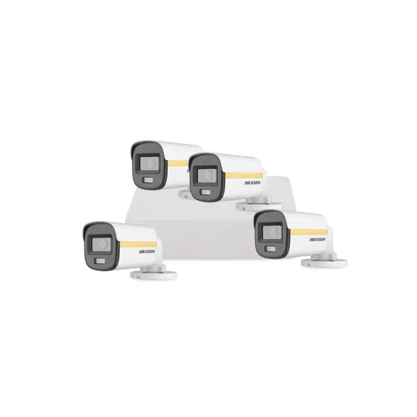 Sistem supraveghere exterior basic HikVision, 4 camere, 2 MP, 2.8 mm, IR/Lumina alba 30/20 m, PoC, microfon