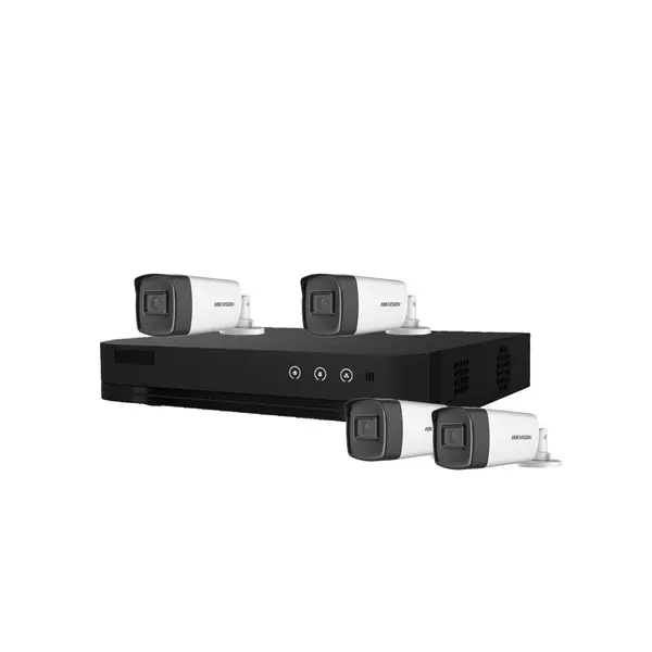 Sistem supraveghere exterior basic HikVision, 4 camere, 5 MP, IR 40 m, 2.8 mm, microfon