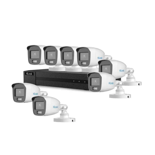 Sistem supraveghere exterior basic HikVision HiLook KIT-HLK-8EXT20FC-5MP-A, 8 camere, 5 MP, 2.8 mm, lumina alba 20 m, microfon